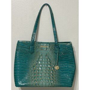 Brahmin Medium Asher Melbourne Croc Leather Shoulder Tote Bag Turquoise Blue